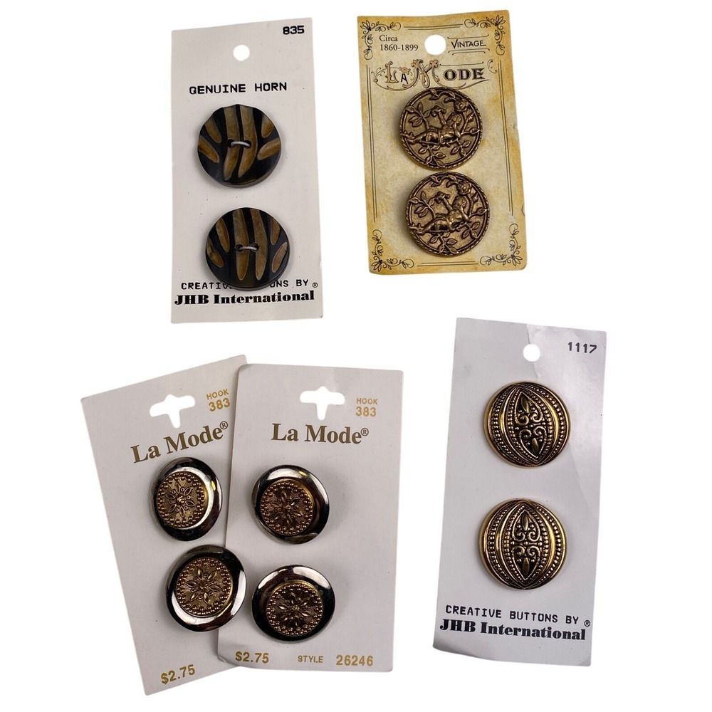 Vintage La Mode JHB  Buttons‎ Lot Designer Sewing Craft Horn Gold E14Q